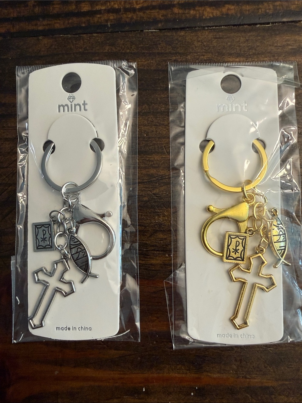 Mint Keychains with Cross, Fish & Bible Charms (Silver & Gold Available)